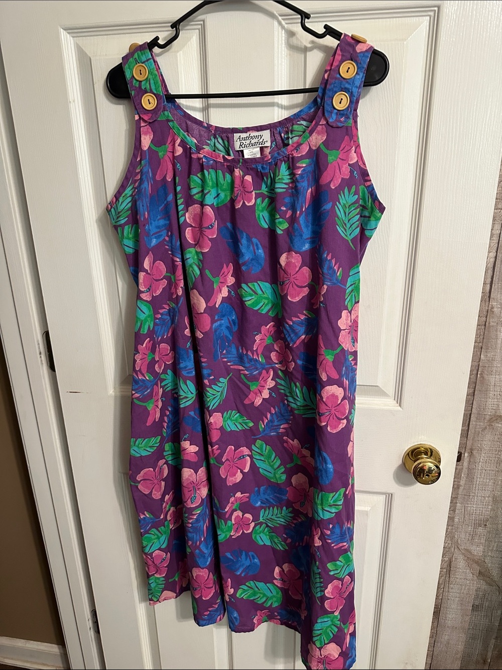 Anthony Richards Purple Floral Tropical Button-Strap Dress